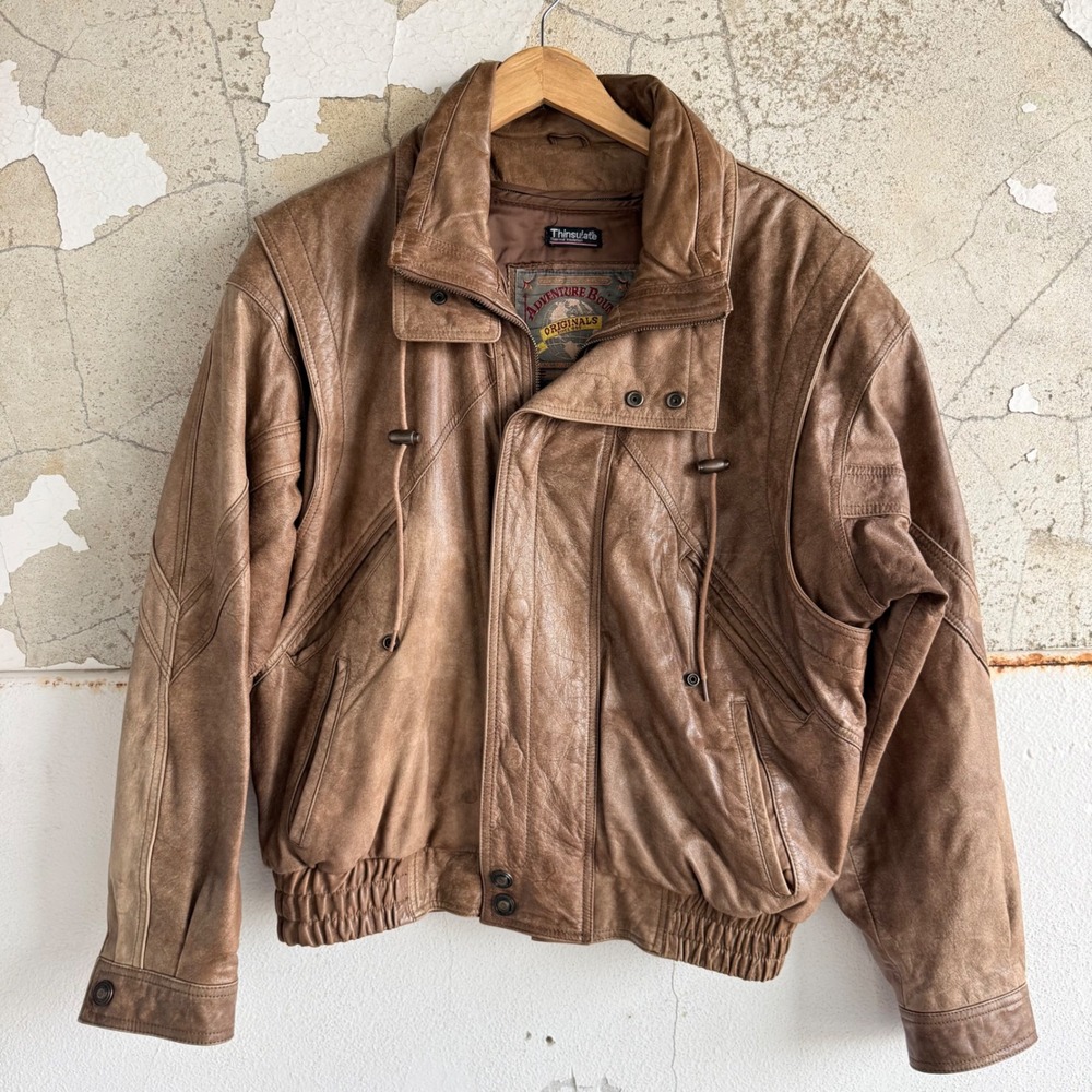 Vtg 90s Leather Bomber Jacket Thinsalate Removable Liner Heavy Aviator Mens M‎